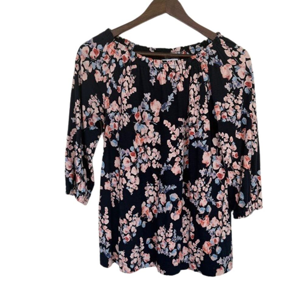 J. Jill Navy, Pink and White Casual Floral Flowy Blouse - Size XS